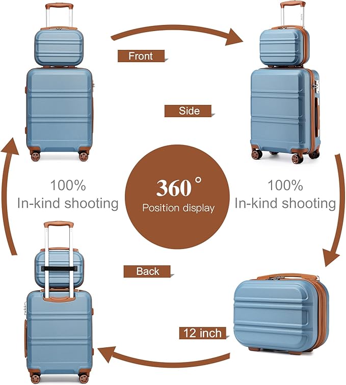 Kono Carry On Luggage Set Lightweight Airline Approved Carry On Suitcase with TSA Lock Spinner Wheels Durable Luggage Hardside Apricot Blue