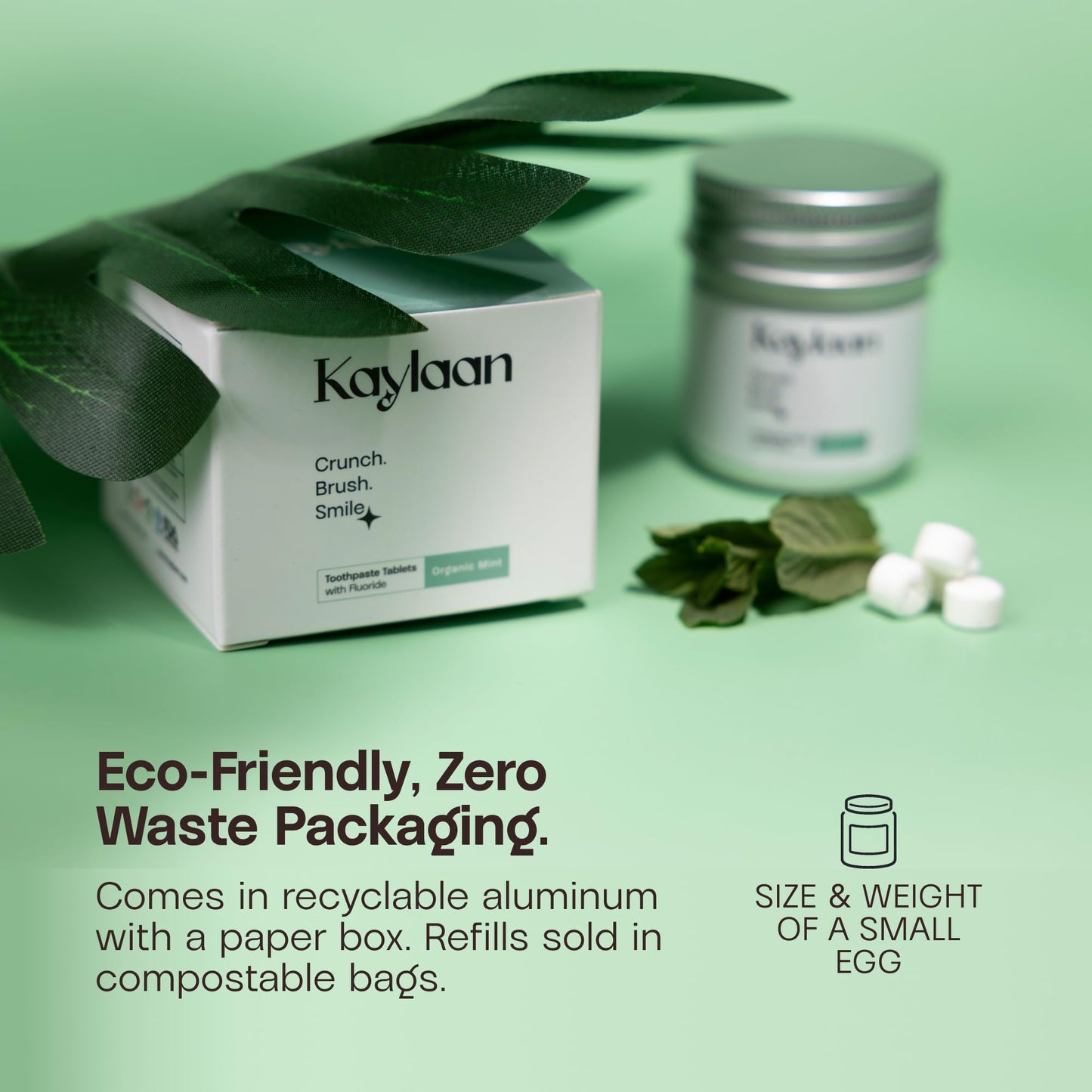 Kaylaan Toothpaste Tablets with Fluoride & Xylitol | Whitening, Sensitivity Relief & Enamel Remineralization | Chewable, Plastic-Free, Travel-Friendly - Mint, 180 Count (2 x 90), Made in USA