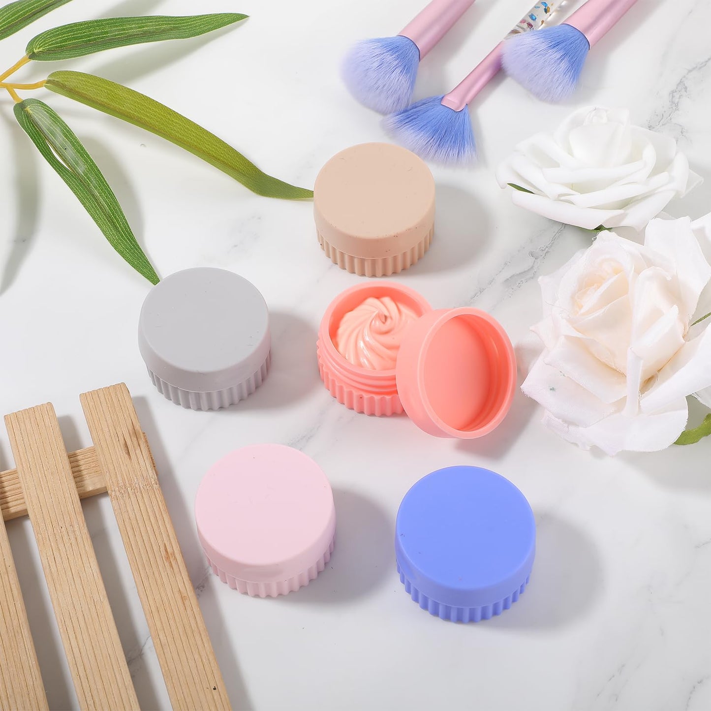 12 Pcs Small Silicone Cream Jars with Lids Travel Containers for Toiletries Mini Cosmetic Jars Refillable Travel Moisturizer Container for Makeup Face Body Hand Cream (0.7 Oz/ 20 ml)