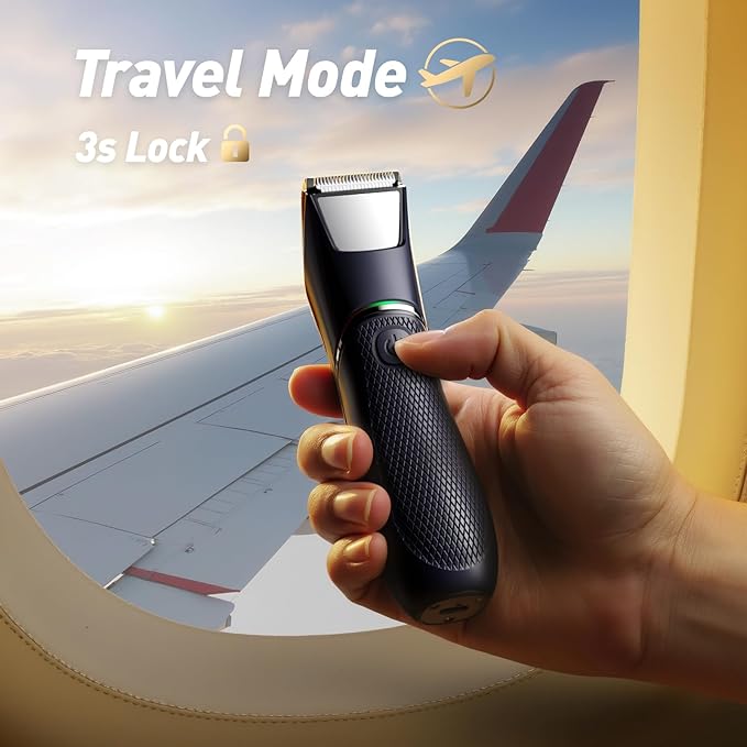 Body Hair Trimmer for Men: Pubic Hair Trimmer with Mirror & LED Light - Electric Ball Shavers with Ceramic Blades & Travel Lock - Body Groomer IPX7 Waterproof Wet or Dry Use for Groin/Legs/Chest