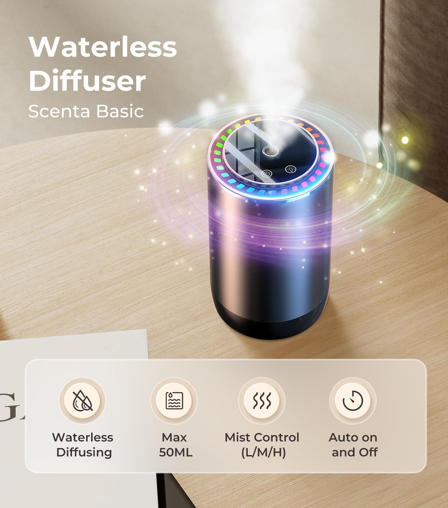 Waterless Essential Oil Diffuser, Rechargeable Nebulizing Scent Air Machine, Cordless & Portable, Ultra-Quiet, Auto On/Off, 3 Mist Levels for Home, Car, Office – Black, Forest Fragrance
