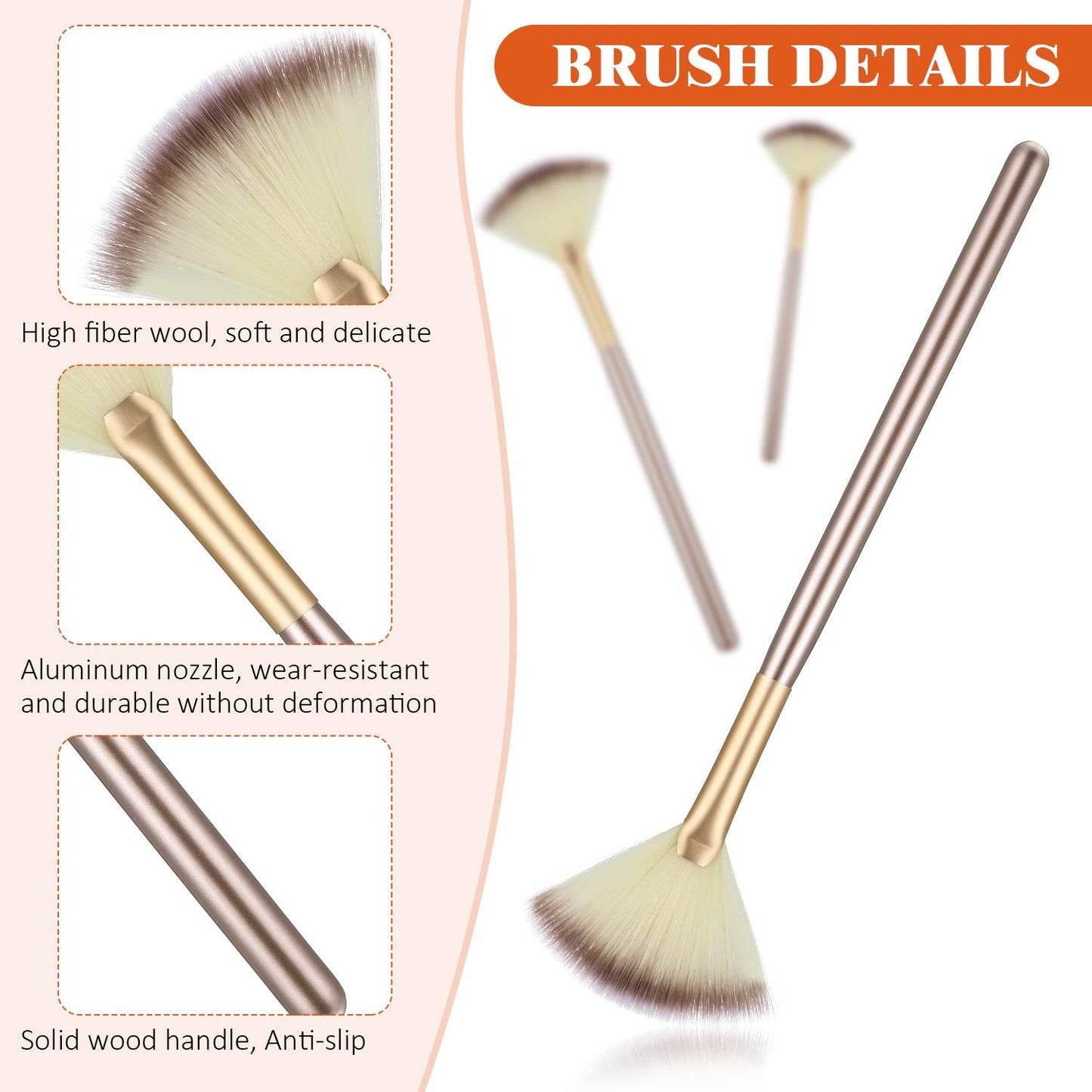 9 Pieces Facial Fan Mask Brushes, Soft Facial Applicator Brushes Tools for Peel Glycolic Makeup for Mud Cream(Champagne)