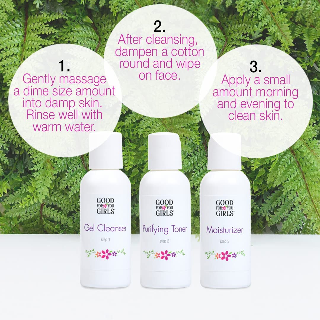 Good For You Girls Three-Step Skincare Kit for Girls, Preteens, Teens. Safe, Natural, Plant-Based ingredients. Vegan & Gluten-Free | 3 Piece, 2 oz ea.