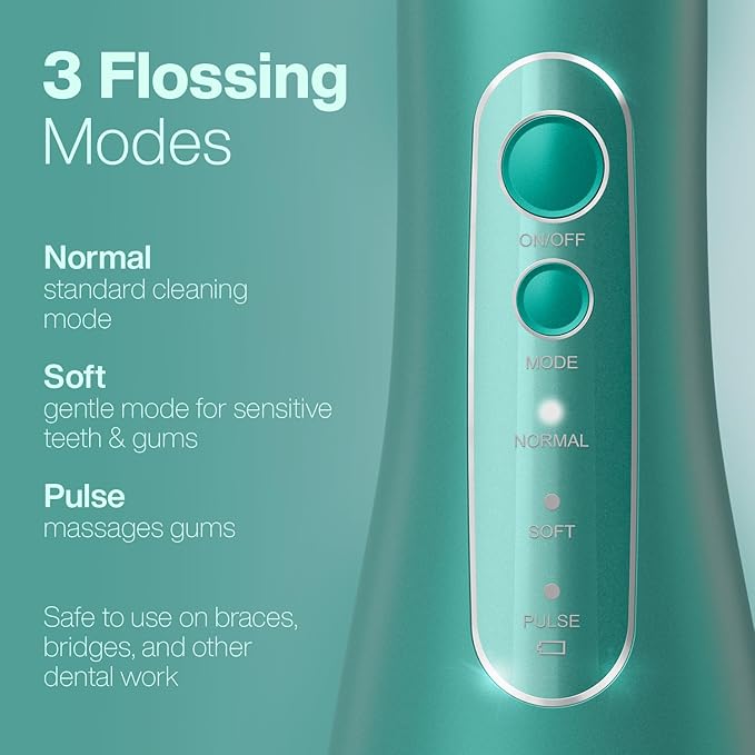 AquaSonic Aqua Flosser PRO - Rechargeable Cordless Water Flosser for Teeth, Gums & Tongue - Modern Design, 300ml Large Tank, 6 Jet Tips with Deluxe Tongue Nozzle, 3 Modes, Waterproof Mint Green