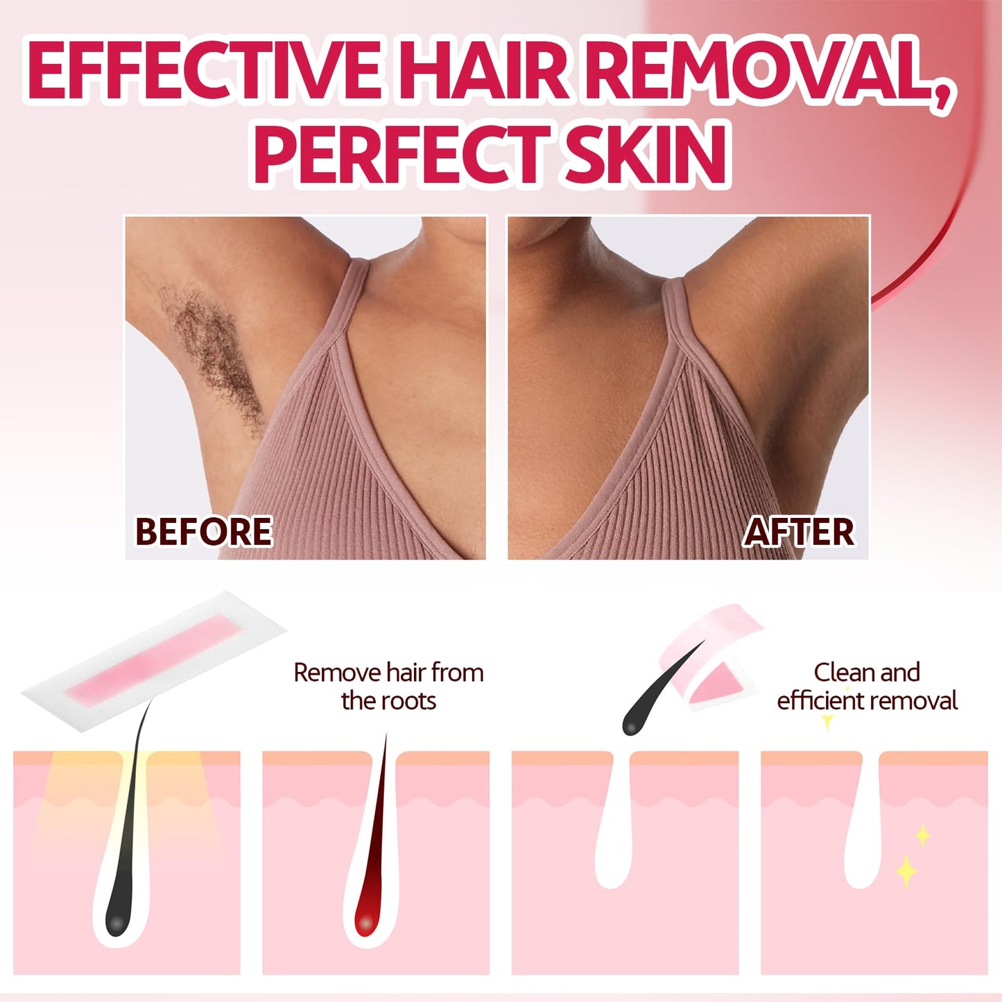 Wax Strips for Hair Removal, Wax Strips, Waxing Kit For Women Face, Body, Arms, Legs, Chest, Back, Bikini Wax Strips, Waxing Hair，Removeal Kit with 80PCS + 4 Calming Oil Wipes