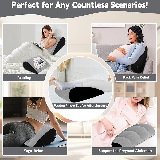 Inflatable Bed Wedge Pillow for Traveling – Portable Inflatable Cushion for Sleeping in Bed, Leg Elevation & Back Support, Quick Inflate Camping Pillow, Home & Airplane Use (Gray)