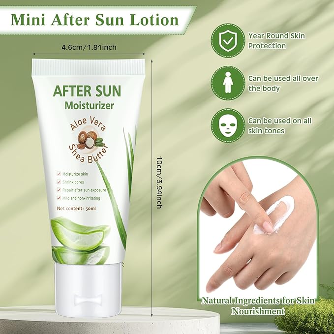 12 Pcs After Sun Lotion Mini Aloe Vera Lotion Bulk Travel, 1 oz Travel Size Aloe Vera Skin Moisturizer Organic Mini Sunscreen Bulk Party Favor Moisturizing for Face and Body