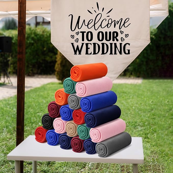 Kinlop 60 Packs Fleece Blanket Bulk 60 x 50 Inch Soft Lightweight Fleece Cozy Blanket Warm Throw Plush Pet Throw for Bed Couch Sofa Home Office Wedding Gifts Travel Camping (Trendy Color)