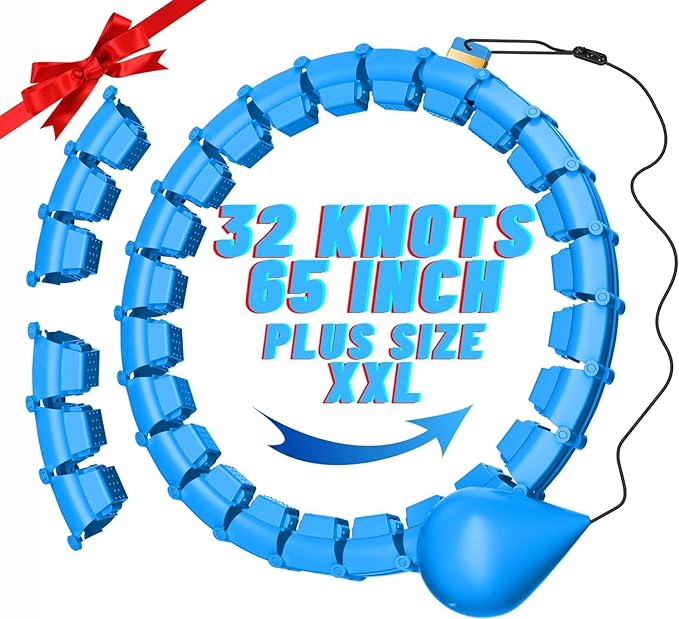 65inch 32 Knots Plus Size Quiet Weighted Hula Infinity Fitness Detachable Hoops Smart Silent Infinity Hula for Women 2 in 1 Waist and Abdominal Workout Hoop