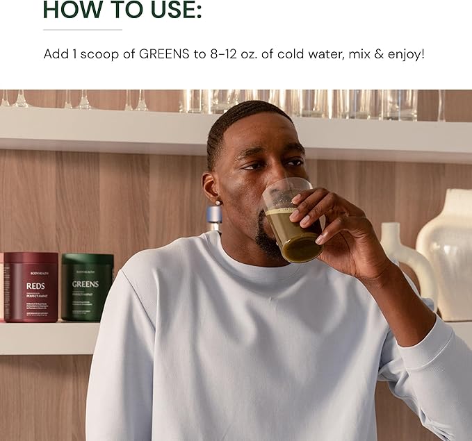 BodyHealth Greens Enhanced with PerfectAmino - Daily Superfood Green Apple Smoothie Powder with Vegetables, Fruit, Antioxidants, Prebiotics, Probiotics, Fiber, and Protein - 40 Servings