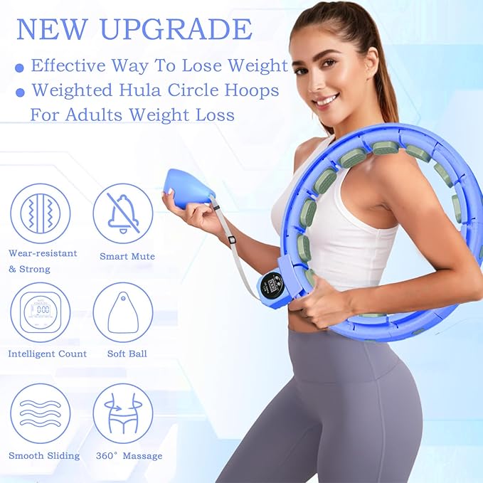 2025 New Silent Smart Weighted Fitness Hoop, Weighted Hula Circle Hoops for Adults Weight Loss,18 Detachable Links Waist 30"- 50", Exercise Hula for Women & Men