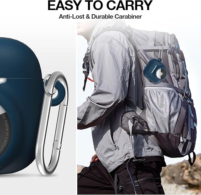 2 in 1 Silicone Case Compatible with AirPod 4 and AirTag, Shockproof Protective Skin Cover for AirPods 4th Generation with Cleaner Kit & Carabiner (Dark Blue)
