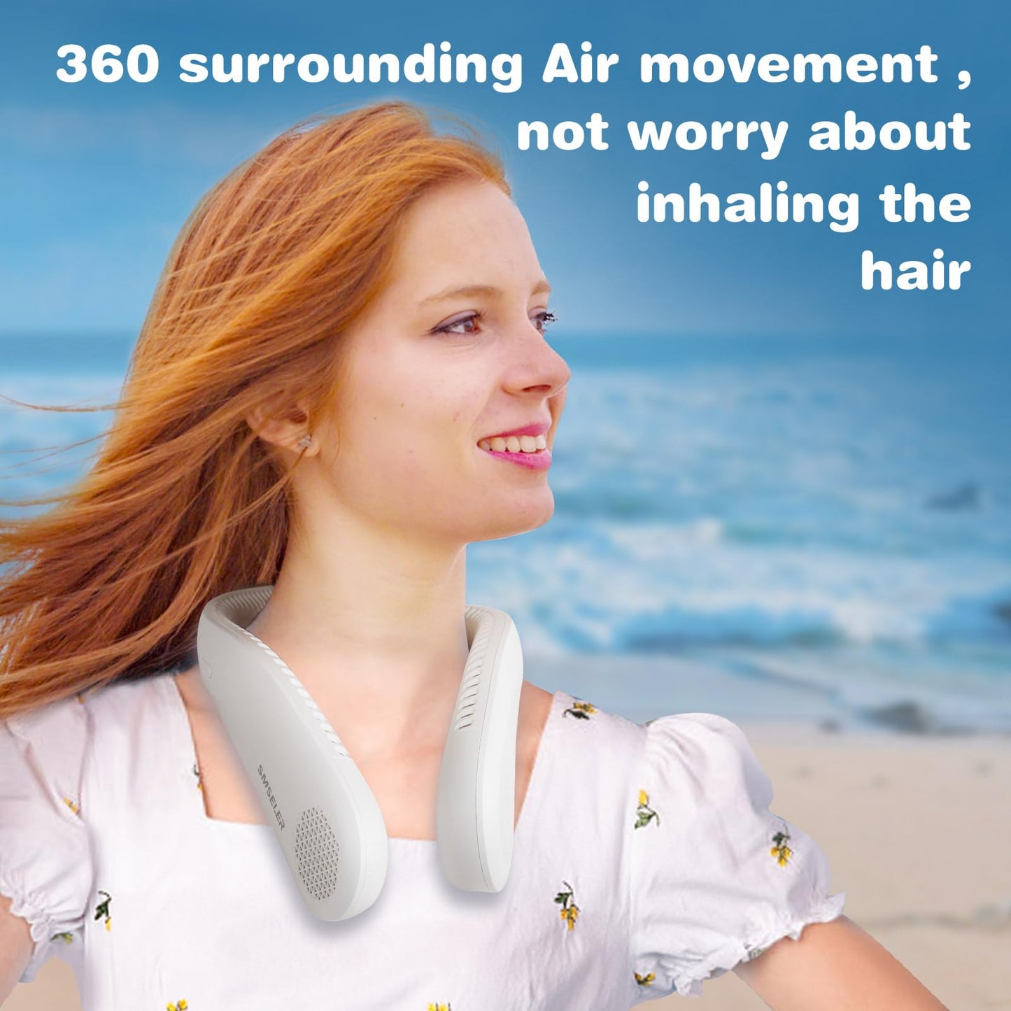 SMSELER Portable Bladeless Neck Cooling Fan: 6000mAh Rechargeable, 3-Speed Wearable Personal Air Conditioner, Hands-Free Quiet Cooling,Birthday Gifts for Men Women Dad Mom (White)