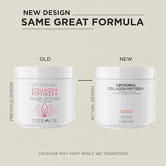 Codeage Liposomal Collagen Peptides Powder + Vitamin C & Quercetin, Phospholipid Complex, Grass-Fed Pasture-Raised Hydrolyzed Collagen Type I & III Supplement All-in-One, Non-GMO, 14.97 oz