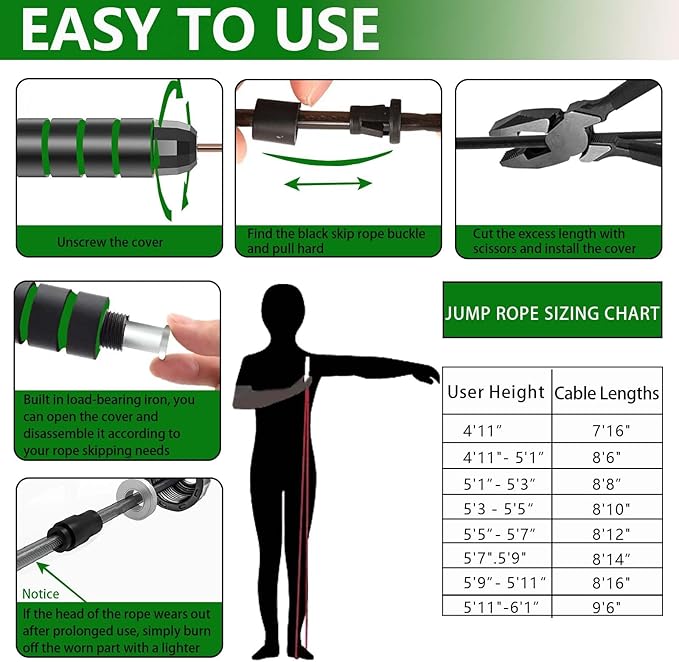 Adjustable Weighted Jump Rope, 9ft Long Tangle-Free Rapid Speed Jumprope for Exercise Calisthenics Fitness Jumping Skipping Double Dutch Boxing Crossfit, Workout Stuff for Women Men Kids Adult