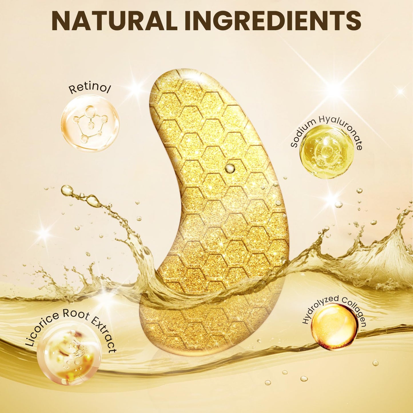 Yargkos 30 Pcs 24K Gold Under Eye Patches Kit, Collagen Golden Eye Mask for Puffy Eyes, Dark Circles, Women Travel Undereye Gel Pads for Puffiness Wrinkle, Men Cooling Hydrating Eye Skin Care