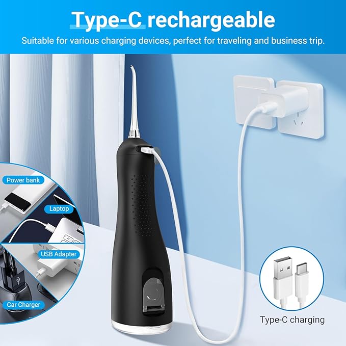 Betterchoi Water Flossers for Teeth, Portable Cordless Water Dental Flosser Teeth Pick, Oral Irrigator – 4 Cleaning Modes, 1800 Pulses, IPX7 Waterproof, USB Type-C Charging for Home Travel, Black