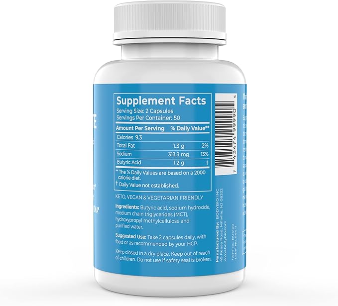 BodyBio Butyrate - Postbiotic for Gut Health, Digestive Support, Bloat, Gas & Constipation Relief, Leaky Gut Repair - Sodium + Butyric Acid Supplement for GI Wellness