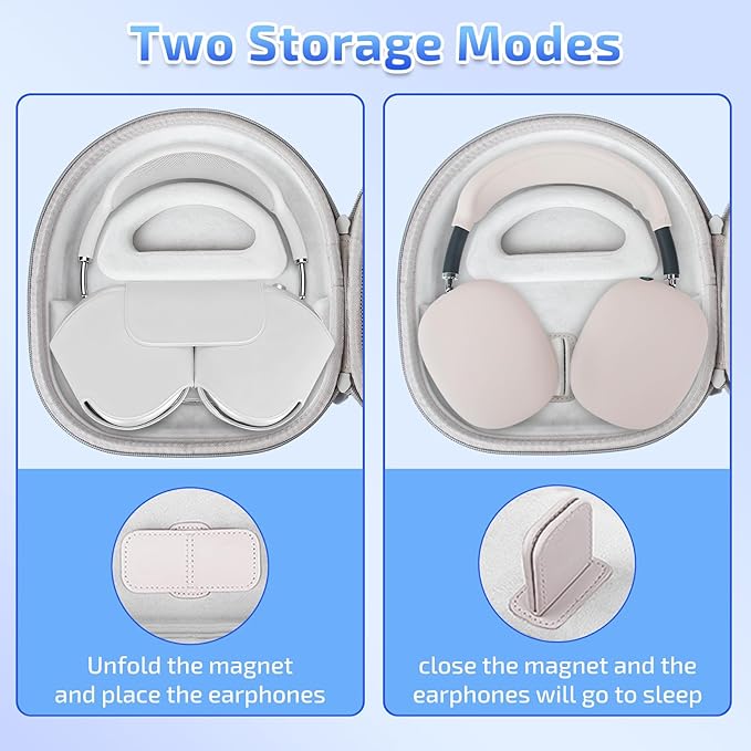 AirPod Max Case with Sleep-Mode Charging Function, Protective Travel Bag for Apple Over-Ear Headphones (Gray)