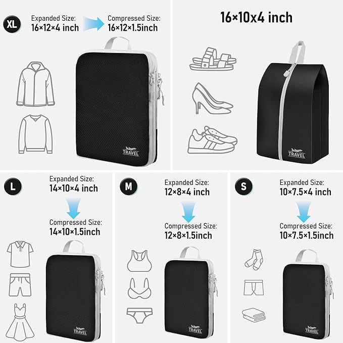 4-Piece Packing Cube Set - Lightweight Luggage Organizers for Travel, Vacation and Suitcases - Durable Accessories with Compression