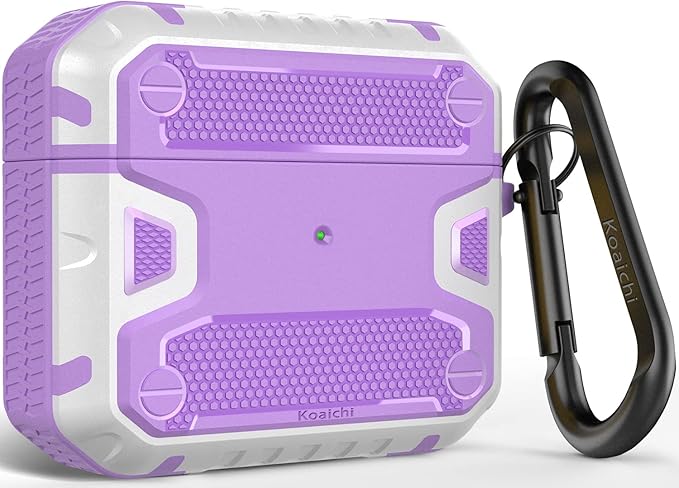 Koaichi Compatible with AirPods 3rd Generation Case(2021), Full-Body Rugged Hard Shell Protective Case Cover with Keychain Designed for AirPods 3 Case, Purple/White