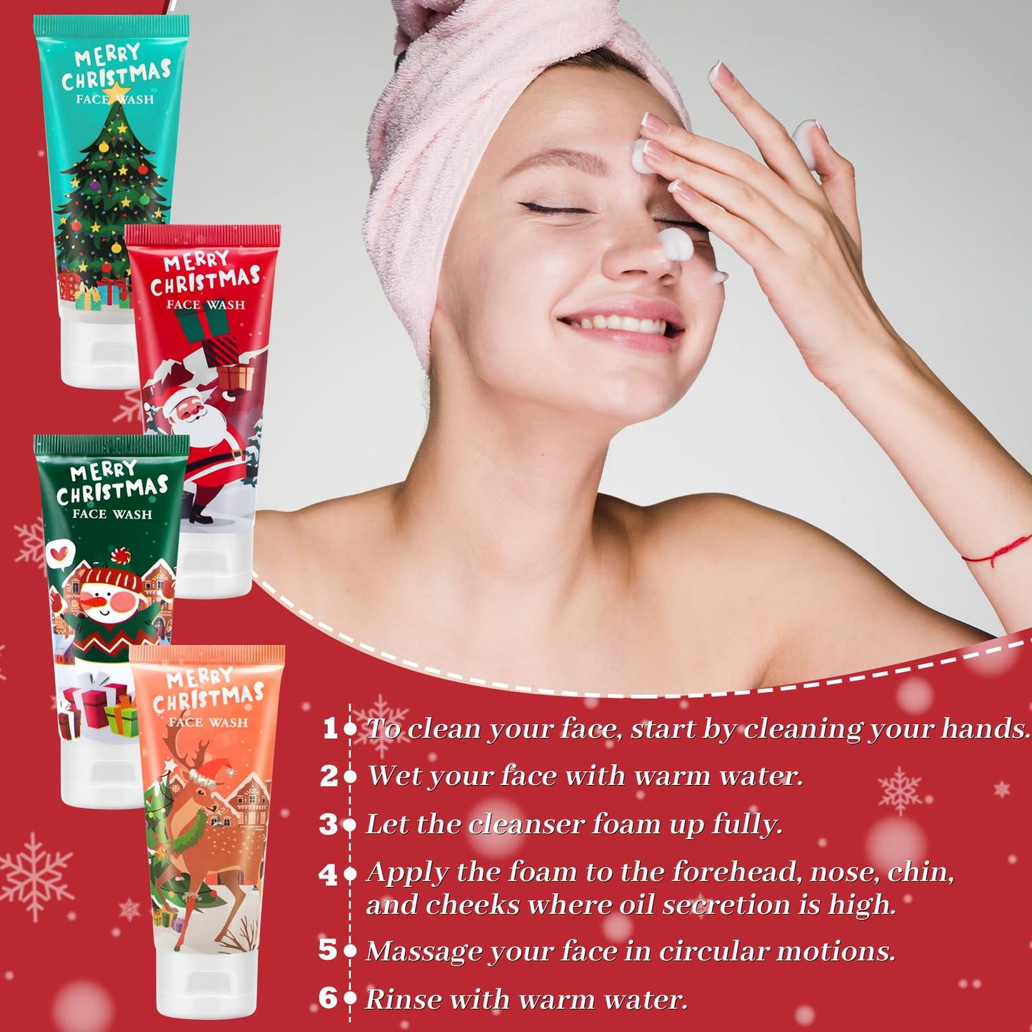 Linyuthia 36 Pcs Christmas Face Wash Bulk Christmas Gifts Facial Cleanser Stocking Stuffers Women Mini Travel Size Facial Wash Cleansing Bulk Holiday Gift Set for Adult Coworker, 40 ml