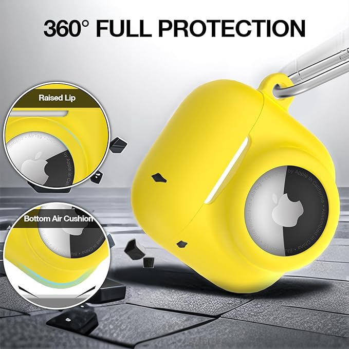 2 in 1 Silicone Case Compatible with AirPod 4 and AirTag, Shockproof Protective Skin Cover for AirPods 4th Generation with Cleaner Kit & Carabiner (Yellow)