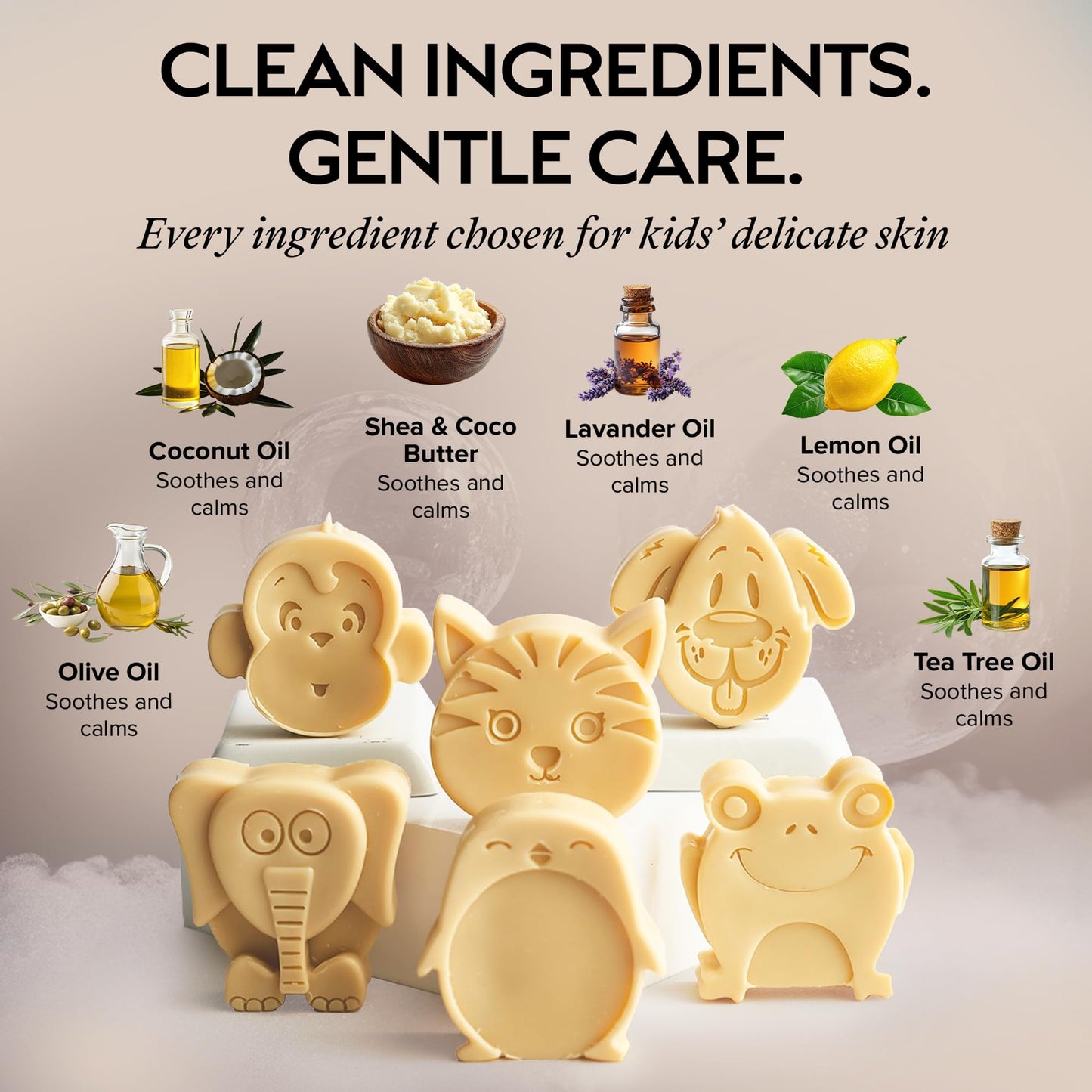 ZAAINA Kids Soap Bar (Set of 6) – Unique Natural Animal Shaped Soaps for Children – Gentle Bath Soap for Sensitive Skin – Fun Gift for Kids – Birthday, Bath Time – Handmade in USA