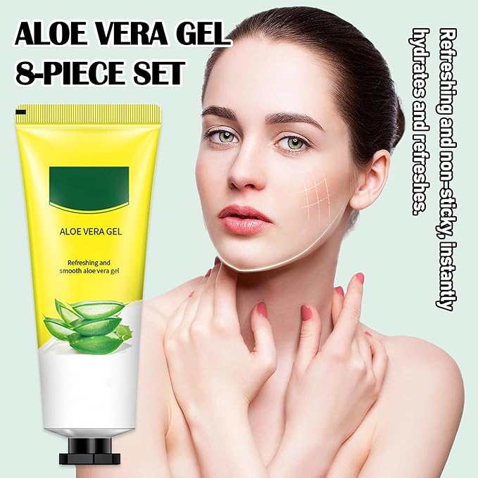 8Pcs Organic Aloe Vera Gel for After Sun Skin Care,Natural Moisturizing Aloe Vera Gel for Face & Body,Easy to Portable Face Moisturizer,Travel Size Pure Vera Aloe Gel for all Skin Types J