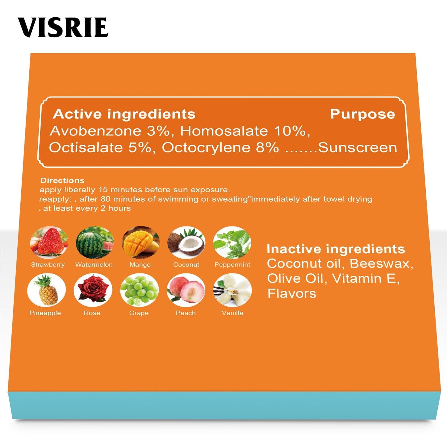 VISRIE SPF 30 Sunscreen Lip Balm, SPF Lip Balm Bulk 20 Count, Broad Spectrum UVA/UVB Lip Sunscreen with Vitamin E and Coconut Oil- 10 Flavors