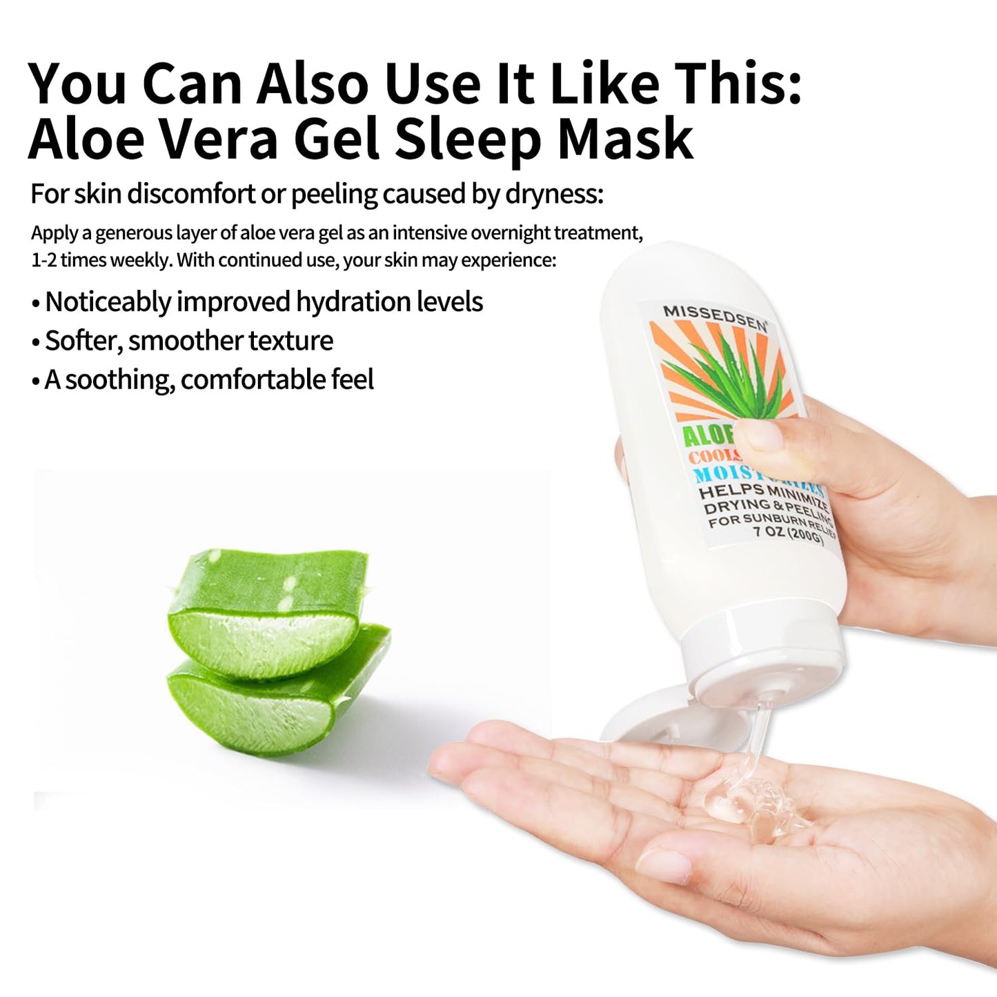 MISSEDSEN Pure & Organic Aloe Vera Gel for Sunburn Relief, After Sun Lotion for Face & Body Skin Care, Daily Facial Moisturizer & Acne Spot Treatment 7 OZ