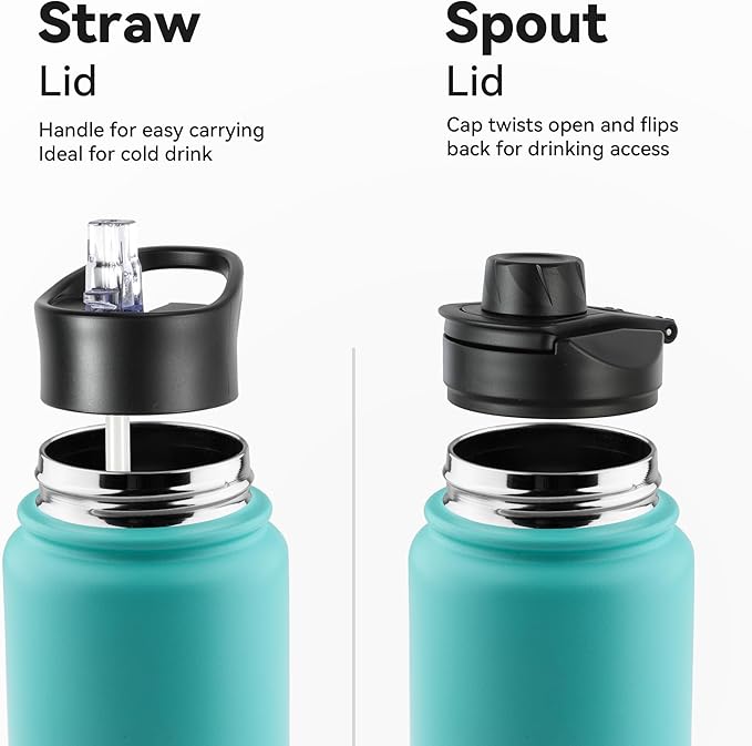 24oz Insulated Water Bottle with Straw Lid, Stainless Steel Metal Water Bottle with Straw & Wide Mouth Lid, Double Wall Vacuum Water Bottle for Hiking Camping, Bubble Gum 4 Pack