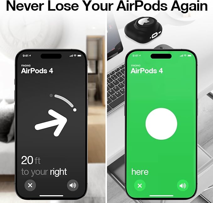 2 in 1 Silicone Case Compatible with AirPod 4 and AirTag, Shockproof Protective Skin Cover for AirPods 4th Generation with Cleaner Kit & Carabiner (Black)