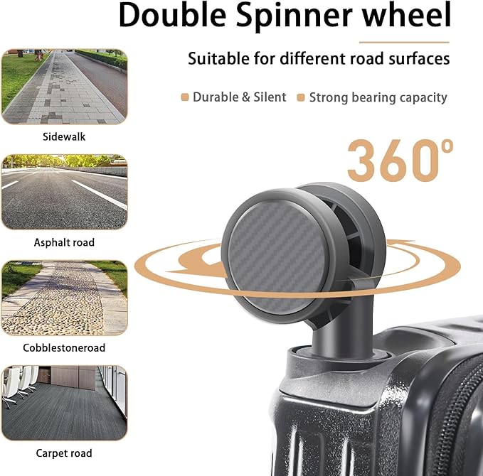 20 Inch Carry On Luggage With Cup Holder & USB Port, Airline Approved TSA-locked Luggage, Lightweight PC Material Travel Suitcase With 360° Spinner Wheel (20in-Black, 20in)