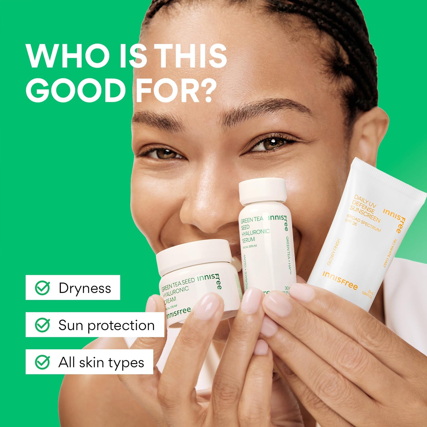 innisfree Hydrate & Protect Mini Set, Korean Serum, Cream & Sunscreen with Green Tea and Hyaluronic Acid, Travel Skincare Trio