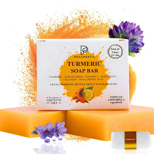 Turmeric Soap Bar for Face & Body - Turmeric Soap with Bakuchiol, Niacinamide, Hyaluronic Acid to Improve Skin Texture, Radiance & Smoothness-face wash bar for Acne-Prone, Sun-Exposed Skin (Pack of 2)