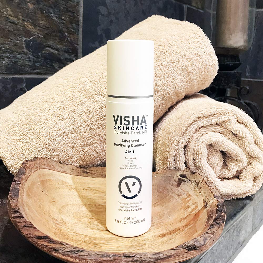 Visha Skincare Advanced 4 in 1 Multitasking Purifying Facial Cleanser, Face Wash to Reduce Facial Redness, Minimize Pores & Exfoliate Skin, Helps Restoring Skin's Natural Glow 6.8fl oz