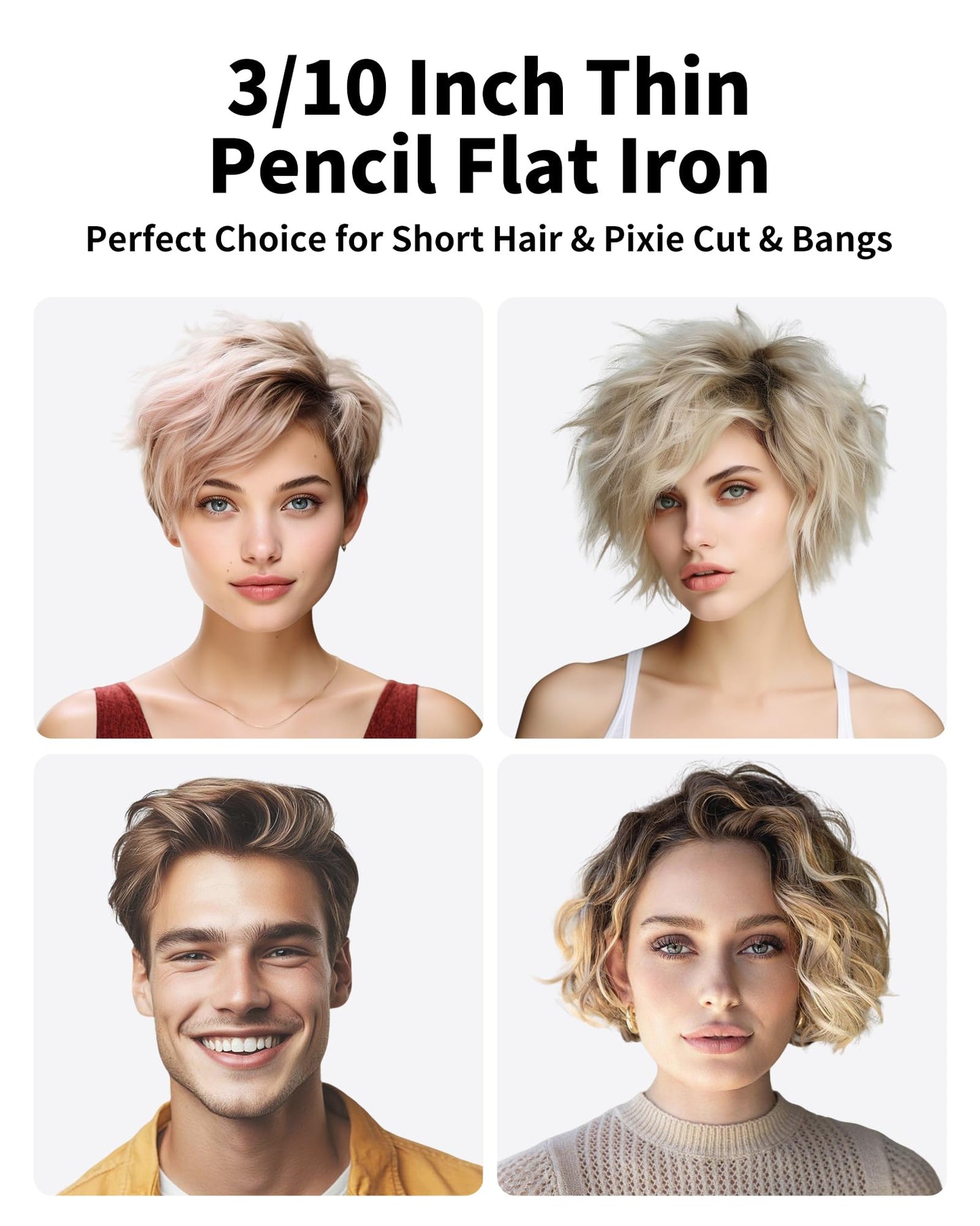 Small Flat Irons for Short Hair, 3/10'' Pencil Flat Iron, Pixie Cut and Bangs, Mini Hair Straightener with LED Display, Tiny Hair Straightener with Temperature Adjustable, Auto Shut Off