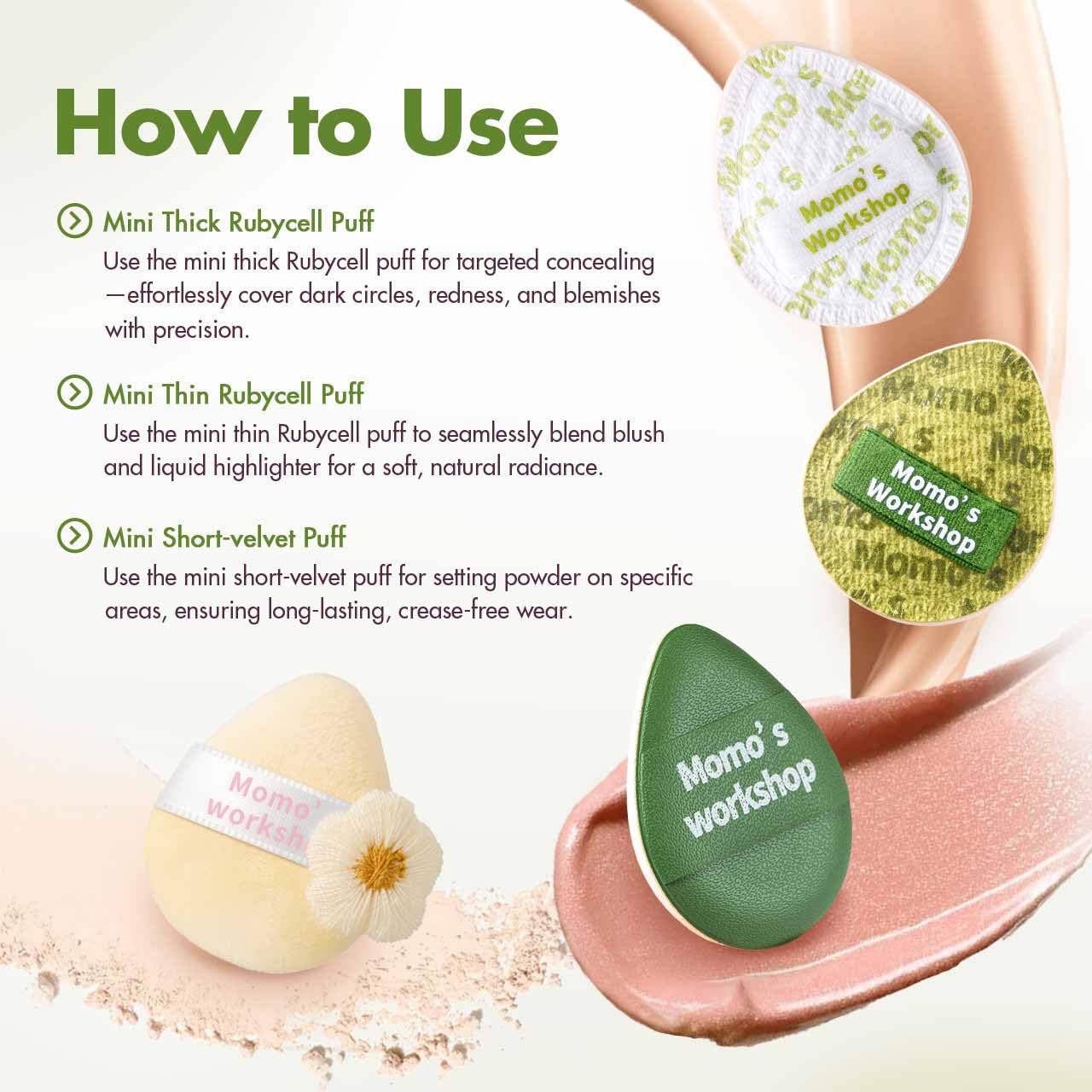 Mini Denim Makeup Sponge Set,Professional Blenders Sponge for Concealer/Blush/Highlighter, Perfect for Detail Work & Travel,4pcs,Green,with Travel Pouch,Beginer-Friendly & Reusable