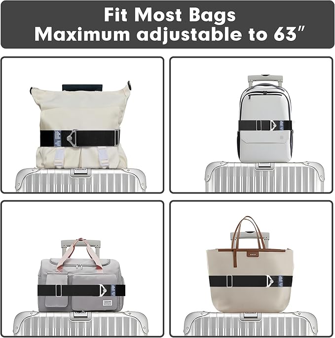 2-in-1 Travel Belt for Luggage Over Handle, Luggage Belt for Carry on Bag, Suitcase Straps, Add a Bag Bungees Luggage Straps Adjustable with Alloy Buckle,Hands-Free for Airport (Black, 1 Pack)