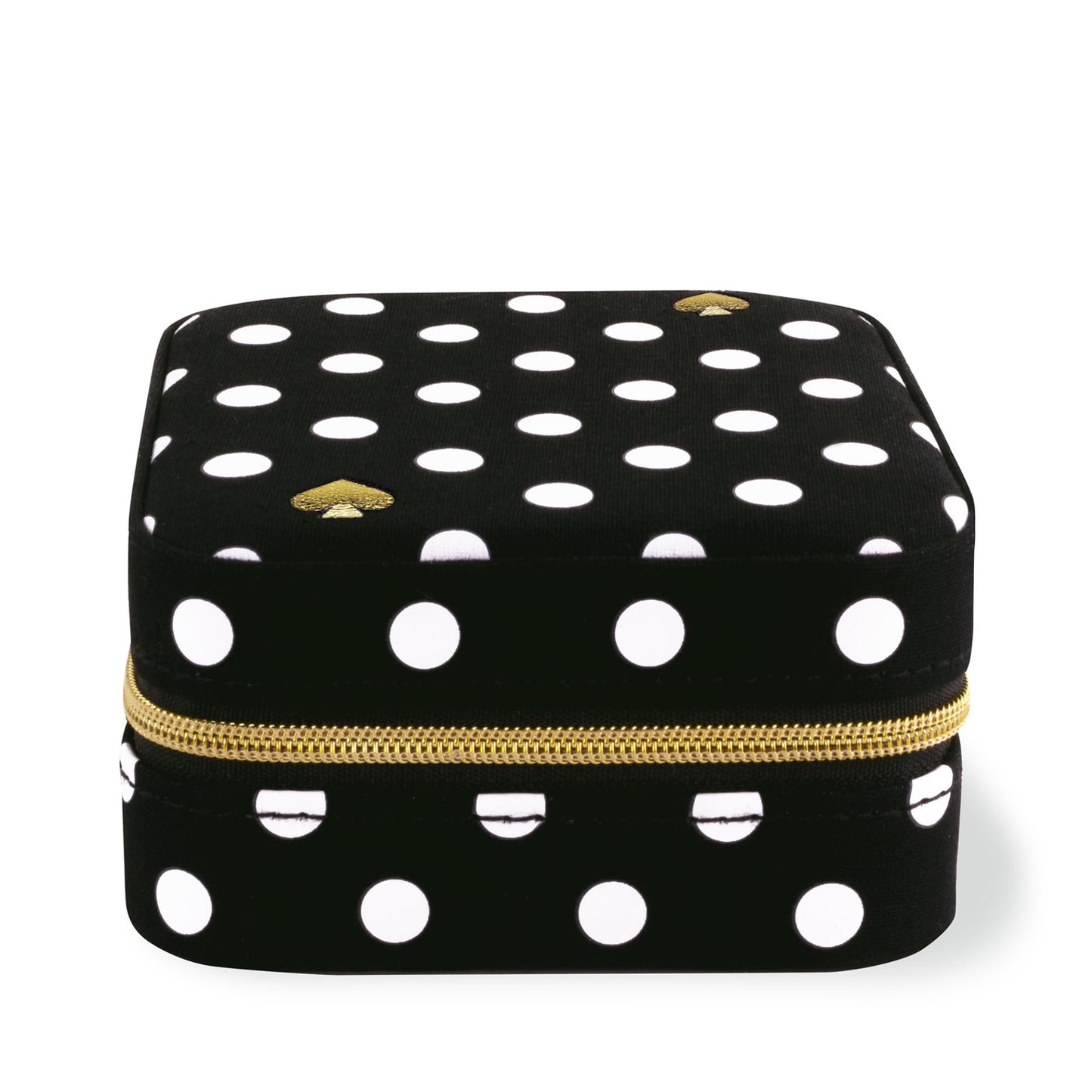 kate spade new york Small Travel Jewelry Case, Black Dotted Jewelry Box to Organize Rings, Necklaces, Earrings, Polka Dot
