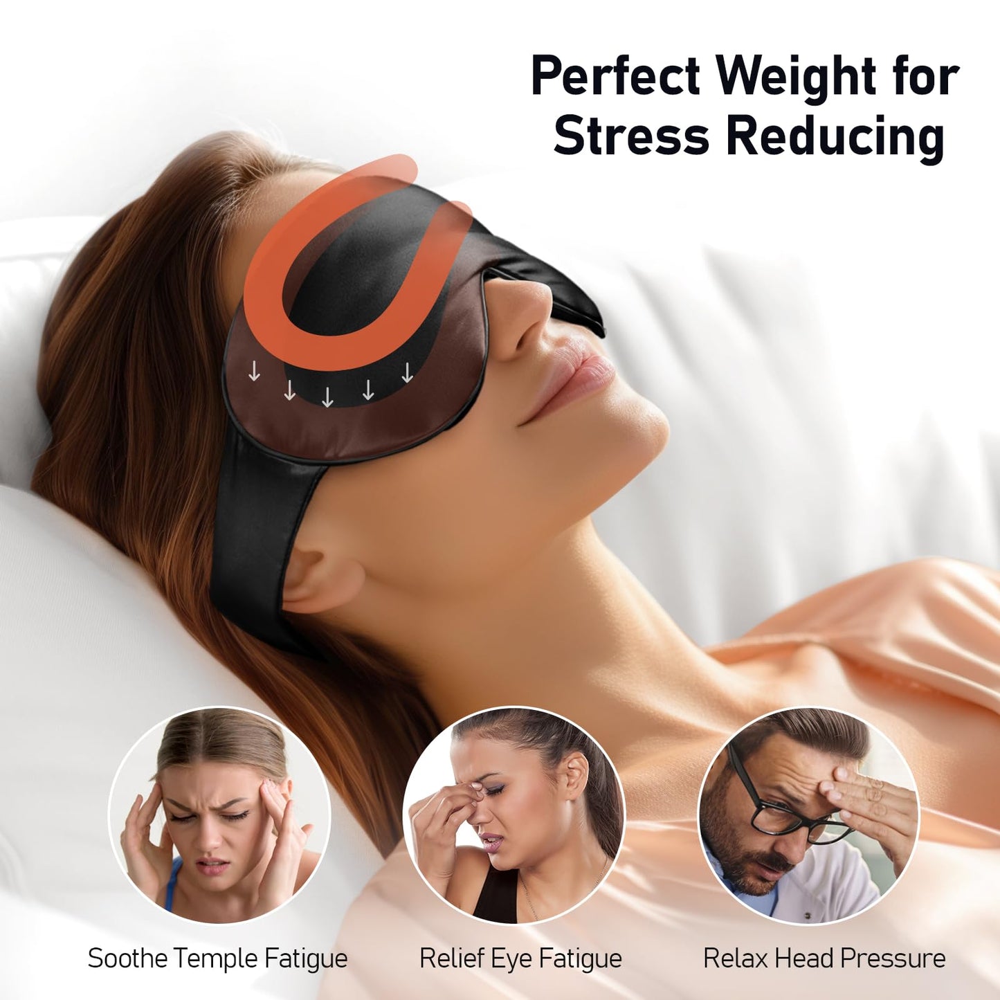 LitBear Weighted Silk Sleep Mask 4.9 oz (140g), Mulberry Silk Sleeping Mask with Detachable Insert, Women Men Pressure Relief Night Light Blocking Eye Mask with Adjustable Strap, for Relax Deep Sleep