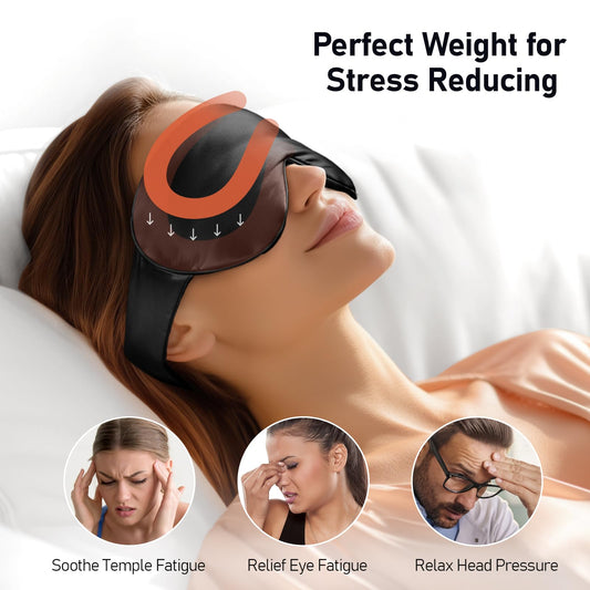 LitBear Weighted Silk Sleep Mask 4.9 oz (140g), Mulberry Silk Sleeping Mask with Detachable Insert, Women Men Pressure Relief Night Light Blocking Eye Mask with Adjustable Strap, for Relax Deep Sleep