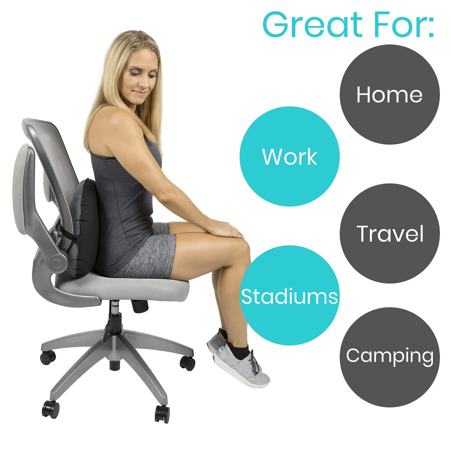 Vive Inflatable Lumbar Pillow - Cushion for Airplane Seat Travel Support - Lower Back Cushion for Car, Office Chair - Adjustable Firm Air Neck Pain, Sciatica Relief - Compact Portable Camping Headrest