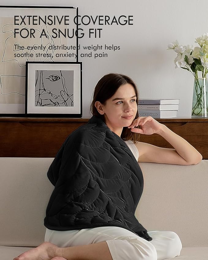 Kaisa Weighted Blanket for Adults (5 lbs, 23" x 29"), Soft Weighted Lap Blanket Machine Washable, Small Heavy Blankets with Glass Beads for Travel & Sleep,Black