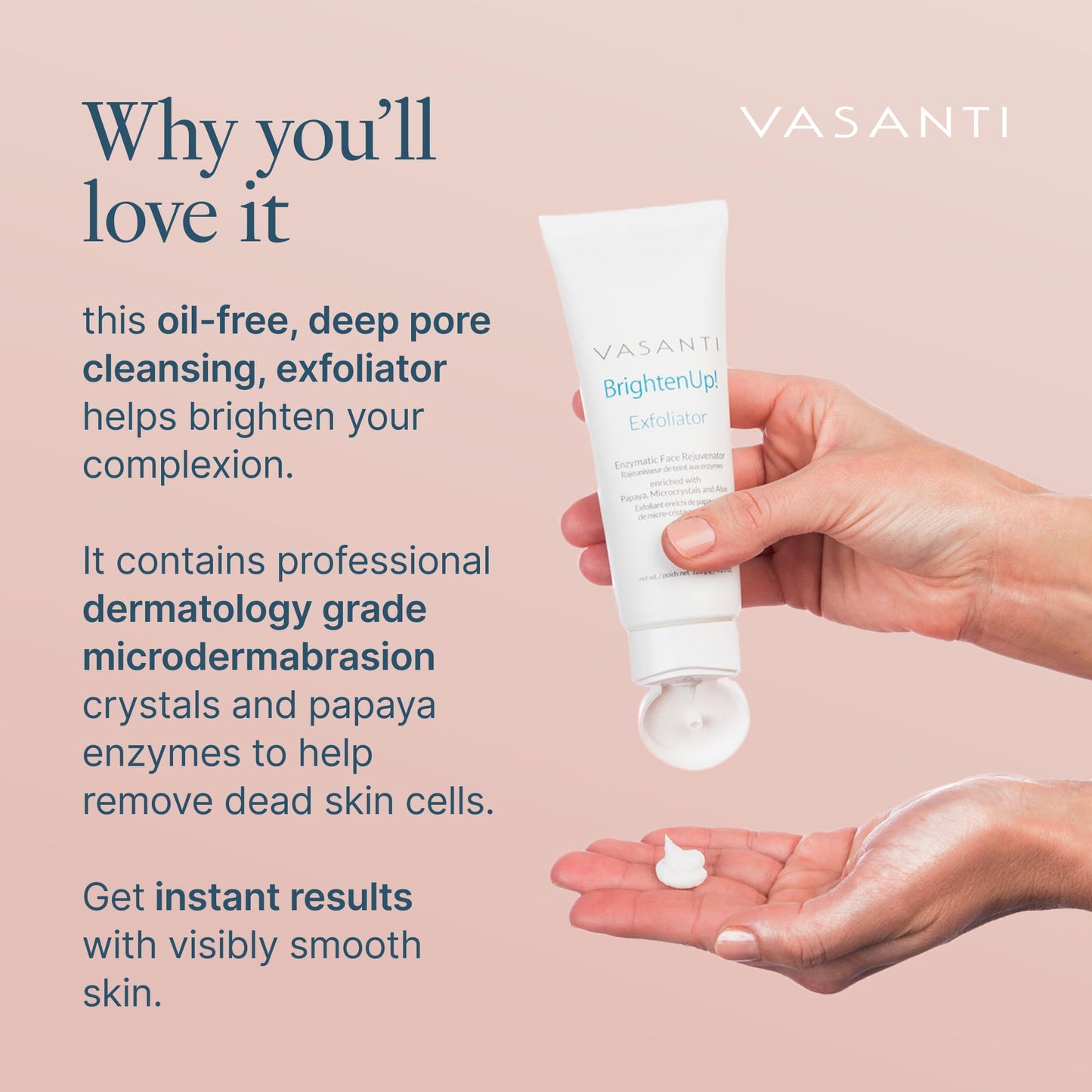 VASANTI BrightenUp! Exfoliator - Enzymatic Face Rejuvenator (20g) - Gentle Scrub Brightens Exfoliates Cleanses Skin Paraben Free Vegan Friendly Skincare