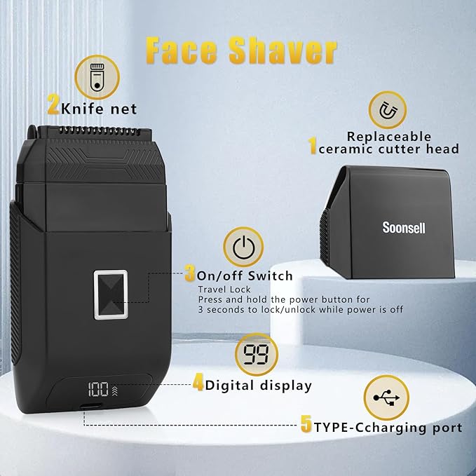 Beard Trimmer for Men, Groin & Body Hair Trimmer, Electric Shaver, Nose & Ear Hair Clippers, 4 in 1 Men's Grooming Kit, Waterproof Wet/Dry Groomer with Travel Case, LED Display