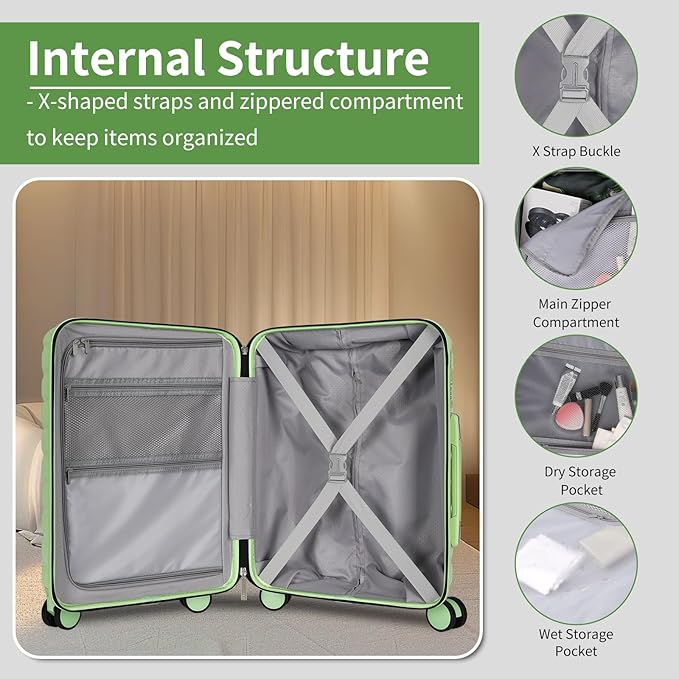 5-Piece Luggage Set, Lightweight ABS+PC Hard Shell Suitcase with YKK Zipper & TSA Lock for Family, Avocado Green, 14in/18in/20in/24in/28in