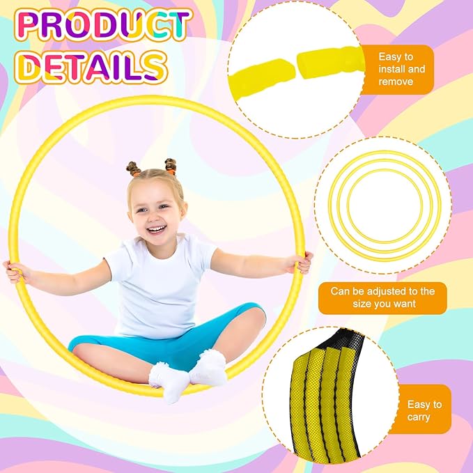 2 Pcs Toy Hoop Exercise Hoop Detachable Adjustable Plastic Toy Ring Playground Equipment for School Colored Circles Exercise Ring for Teens Dog Agility Equipment(Yellow,26 Inch)