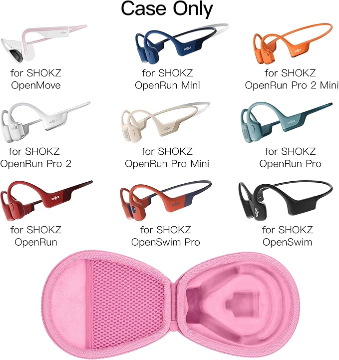 co2CREA Hard Case for SHOKZ New OpenRun Pro 2/1/Mini, OpenRun Standard/Mini, OpenMove, OpenSwim Pro, OpenSwim, Compatible with All SHOKZ Open-Ear Bone Conduction Sport Headphones, Pink Case